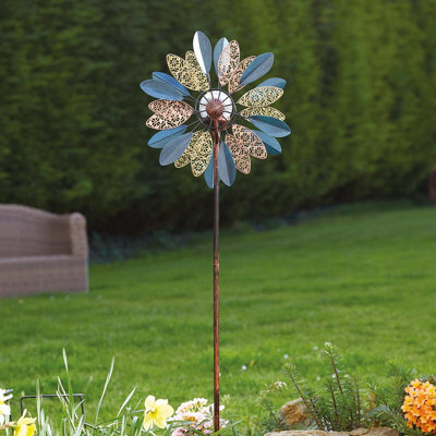 Daisy Wind Spinner With Solar Powered Crackle Glass Globe - Outdoor Decoration With Multicoloured Led Lights - H130 X 38 X D17Cm - image 1