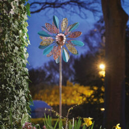 Daisy Wind Spinner With Solar Powered Crackle Glass Globe - Outdoor Decoration With Multicoloured Led Lights - H130 X 38 X D17Cm - thumbnail 2