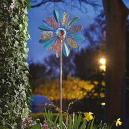 Daisy Wind Spinner With Solar Powered Crackle Glass Globe - Outdoor Decoration With Multicoloured Led Lights - H130 X 38 X D17Cm - thumbnail 3