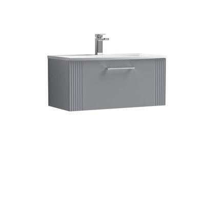Balterley Belvide Partial Fluted 1 Drawer Wall Hung Vanity Unit With 1 Tap Hole Curved Basin- 800mm - Satin Grey - image 1