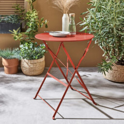 Sweeek - Folding Metal Bistro Garden Table Diam.60Cm Seats 2 Emilia 60Cm Terracotta 60X60X71 Cm - thumbnail 1