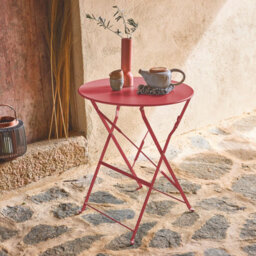 Sweeek - Folding Metal Bistro Garden Table Diam.60Cm Seats 2 Emilia 60Cm Terracotta 60X60X71 Cm - thumbnail 2