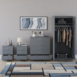 Lassic Vida Designs Riano 4 Piece Bedroom Set (3 Drawer Bedside Chest, 5 Drawer Chest, 2 Door Wardrobe) Grey (5) - thumbnail 5