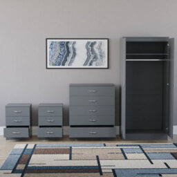 Lassic Vida Designs Riano 4 Piece Bedroom Set (3 Drawer Bedside Chest, 5 Drawer Chest, 2 Door Wardrobe) Grey (5) - thumbnail 6