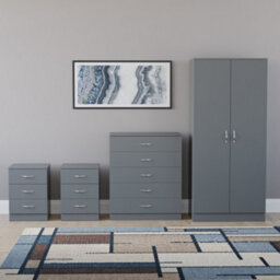 Lassic Vida Designs Riano 4 Piece Bedroom Set (3 Drawer Bedside Chest, 5 Drawer Chest, 2 Door Wardrobe) Grey (5) - thumbnail 4