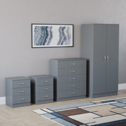 Lassic Vida Designs Riano 4 Piece Bedroom Set (3 Drawer Bedside Chest, 5 Drawer Chest, 2 Door Wardrobe) Grey (5) - thumbnail 2