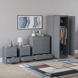 Lassic Vida Designs Riano 4 Piece Bedroom Set (3 Drawer Bedside Chest, 5 Drawer Chest, 2 Door Wardrobe) Grey (5) - thumbnail 3