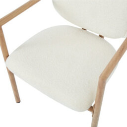HomeTouch Set Of 2 White Boucle Dining Chairs With Wood Grain Metal Frame & Armrests - thumbnail 6