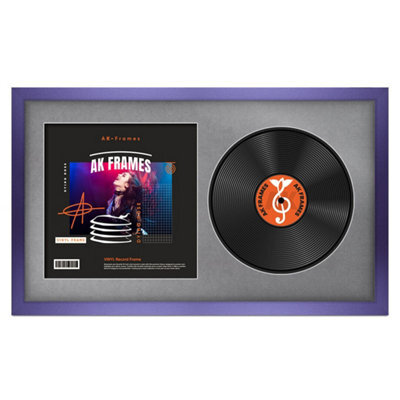 "30X17"" Purple Modern Vinyl Record Frame With Mid Grey Mount For 12 Inch Lp Album Cover & Disc - Ak Frames" - image 1