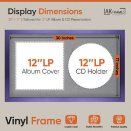 "30X17"" Purple Modern Vinyl Record Frame With Mid Grey Mount For 12 Inch Lp Album Cover & Disc - Ak Frames" - thumbnail 2