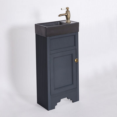 Homestylestore Black Grey 400mm Bathroom Vanity Unit With Black Basin And Aged Gold Round Handles - image 1