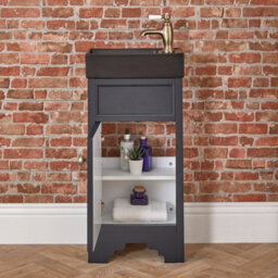 Homestylestore Black Grey 400mm Bathroom Vanity Unit With Black Basin And Aged Gold Round Handles - thumbnail 3