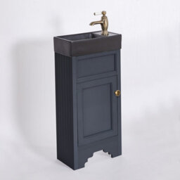 Homestylestore Black Grey 400mm Bathroom Vanity Unit With Black Basin And Aged Gold Round Handles - thumbnail 1