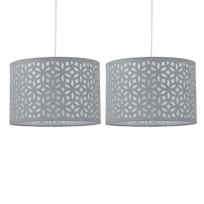 Set Of 2 Grey Laser Cut 30Cm Easy Fit Ceiling Light Shade Pendant Lightshades - image 1