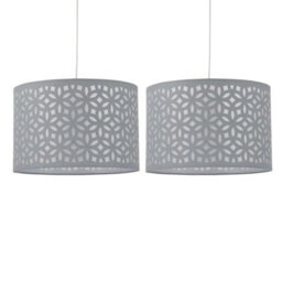 Set Of 2 Grey Laser Cut 30Cm Easy Fit Ceiling Light Shade Pendant Lightshades - thumbnail 1