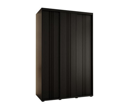 Arte Cannes Vi Sliding Door Wardrobe In Black - Premium Laminated Board - Pvc-Finished Edges - W150Cm X H205Cm X D60Cm - image 1
