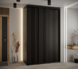 Arte Cannes Vi Sliding Door Wardrobe In Black - Premium Laminated Board - Pvc-Finished Edges - W150Cm X H205Cm X D60Cm - thumbnail 2