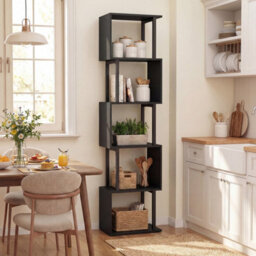 5-Tier Modern Bookshelf Tall S-Shaped Geometric Bookcase - thumbnail 3