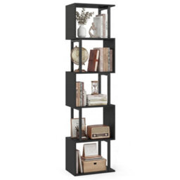5-Tier Modern Bookshelf Tall S-Shaped Geometric Bookcase - thumbnail 1
