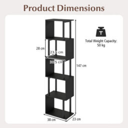 5-Tier Modern Bookshelf Tall S-Shaped Geometric Bookcase - thumbnail 2