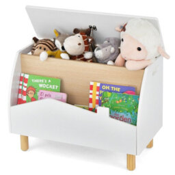 Costway Wooden Toy Box Kids Toy Storage Organizer Chest Flip-Top Lid Bookcase Display