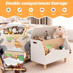Costway Wooden Toy Box Kids Toy Storage Organizer Chest Flip-Top Lid Bookcase Display - thumbnail 4