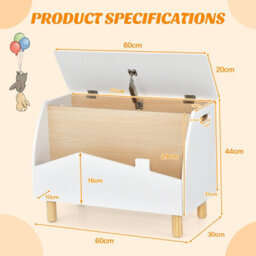 Costway Wooden Toy Box Kids Toy Storage Organizer Chest Flip-Top Lid Bookcase Display - thumbnail 3