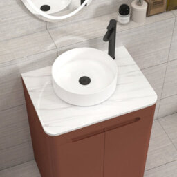 Royal Bathrooms Venice 600mm Terracotta Clay Freestanding Vanity Unit 2 Door With Carrara White Undrilled Worktop & Without Basin - thumbnail 6