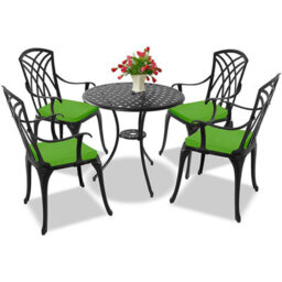 Centurion Supports Oshowa Garden And Patio Table And 4 Large Chairs Bistro Set - Black With Green Cushions - thumbnail 1