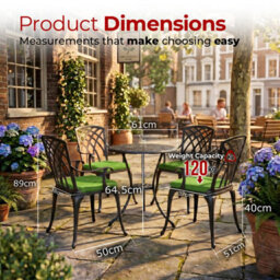 Centurion Supports Oshowa Garden And Patio Table And 4 Large Chairs Bistro Set - Black With Green Cushions - thumbnail 9