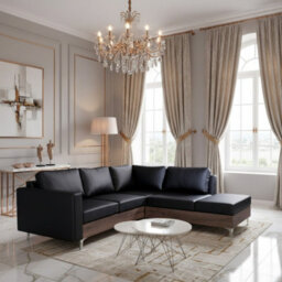 Orlando Wood Corner Sofa For Living Room With Metal Legs Wooden Frame And Cushions 2355X212X85 Cm Black And Monastery Right - thumbnail 1