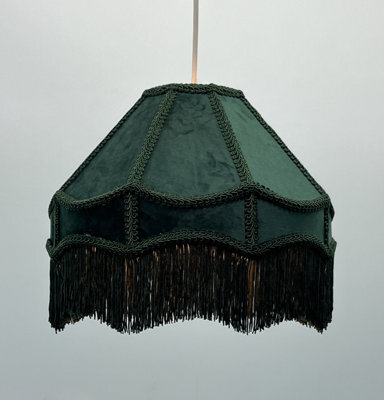 K Living Stunning Green Traditional Velvet Lamp Shade With Tassels 12Inch - image 1