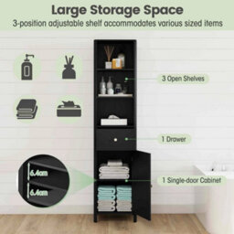 1.7M Tall Bathroom Cabinet Storage Cupboard Narrow Organizer Black - thumbnail 4