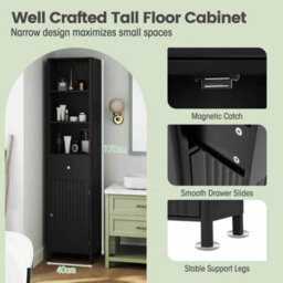 1.7M Tall Bathroom Cabinet Storage Cupboard Narrow Organizer Black - thumbnail 5
