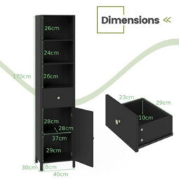 1.7M Tall Bathroom Cabinet Storage Cupboard Narrow Organizer Black - thumbnail 2