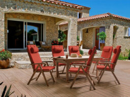 Beliani Garden Dining Set 6 Seater Amantea Premium Acacia Wood Red - thumbnail 2