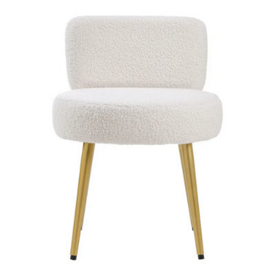 Cream Faux Fur Vanity Stool With Metal Legs For Home Or Office - image 1