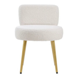 Cream Faux Fur Vanity Stool With Metal Legs For Home Or Office