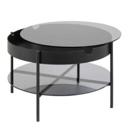 Wyld Haus Tampere Round Black Coffee Table With Grey Glass Lift Top, 75 Cm - thumbnail 5