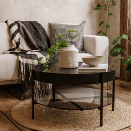 Wyld Haus Tampere Round Black Coffee Table With Grey Glass Lift Top, 75 Cm - thumbnail 2