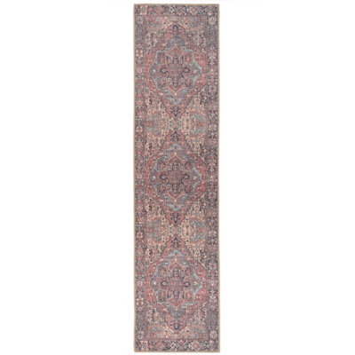 Loomed Distressed Red Multicolour Persian Style Washable Non Slip Runner Rug 60X240Cm - image 1
