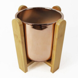 Leaf 16Cm Gold Ceramic Planter With Bamboo Stand - thumbnail 1