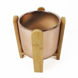 Leaf 16Cm Gold Ceramic Planter With Bamboo Stand - thumbnail 3