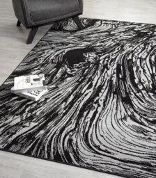 Obsidian Modern Low Pile Area Rug - Whirlpool Design Grey 200Cm X 290Cm - thumbnail 3