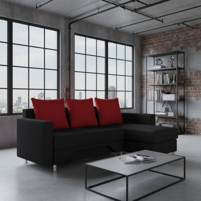 Tom M Corner Sofa Bed For Living Room Chipboard Frame Hr Foam Bonell Spring Wooden Base 215X133X95Cm Black And Red Right - image 1