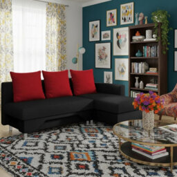 Tom M Corner Sofa Bed For Living Room Chipboard Frame Hr Foam Bonell Spring Wooden Base 215X133X95Cm Black And Red Right - thumbnail 2