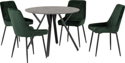 Seconique Athens Round Dining Set With Avery Chairs - Concrete Effect/black/emerald Green Velvet - image 1