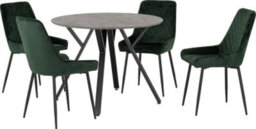 Seconique Athens Round Dining Set With Avery Chairs - Concrete Effect/black/emerald Green Velvet