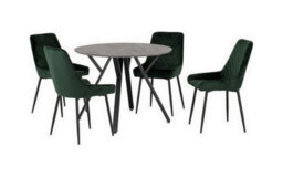 Seconique Athens Round Dining Set With Avery Chairs - Concrete Effect/black/emerald Green Velvet - thumbnail 2