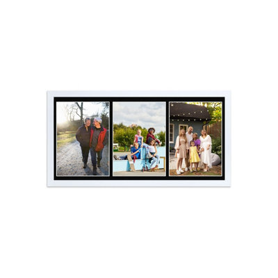 AK Frames 16X8 Walnut Sleek Multi Photo Frame With Black Mount - Holds 3 Apertures (3X) 7X5 Photos - image 1